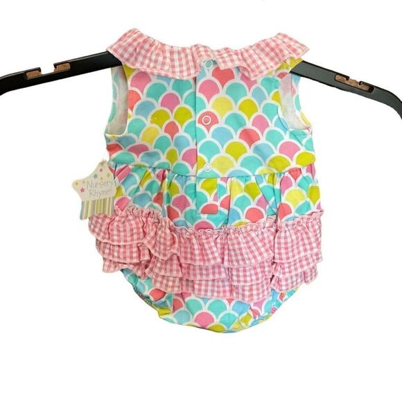 Nursery Rhymes Romper Snap Back Bottom Mermaid Print White Pink Blue 3 Mths - Picture 2 of 8